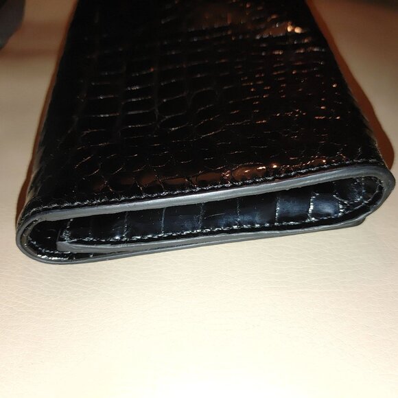 Cole Haan Black Patent Leather Crocodile Clutch Bag Purse Wallet - Picture 9 of 10